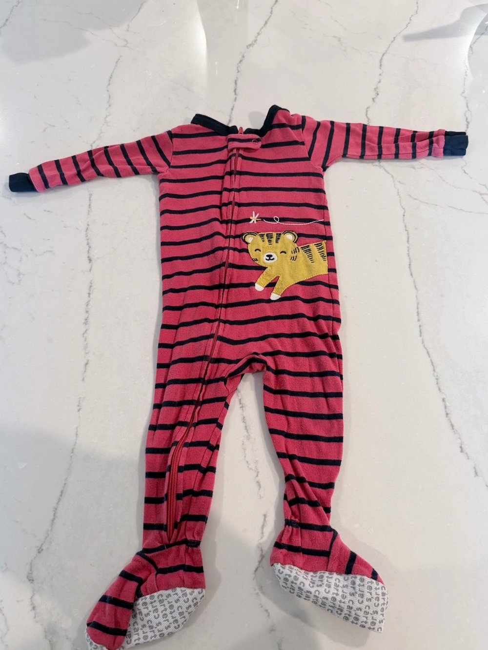 Carter’s 12M Red and Black Striped Tiger Footed One-Piece Footie